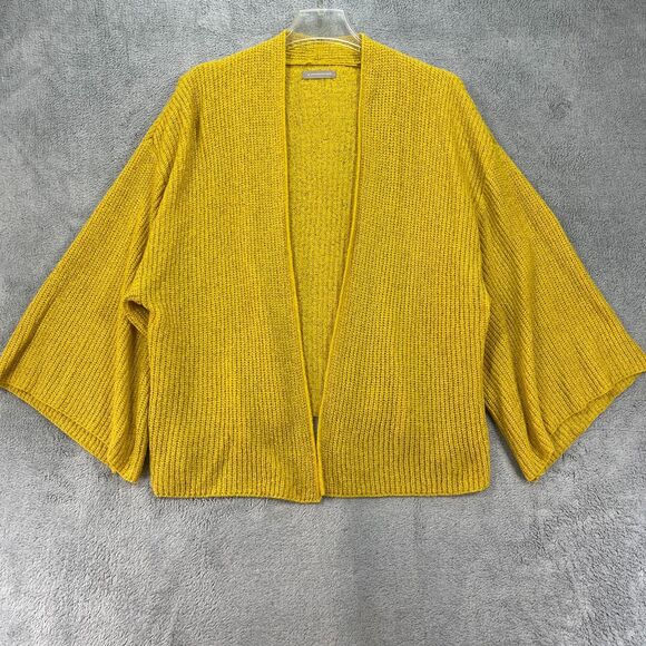 Anthropologie Cardigan Sweater Women Mustard Yellow Tight Knit Open Front Winter - Picture 1 of 11